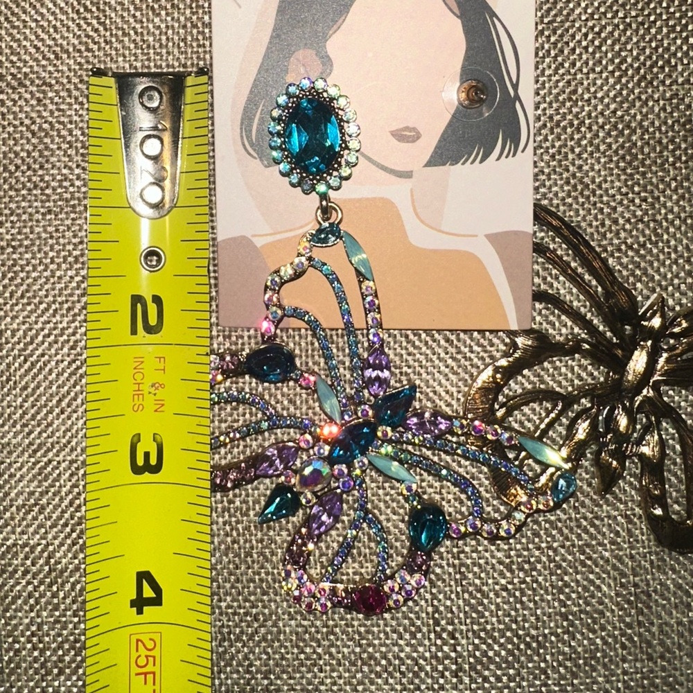 Stunning Large Butterfly Multi Colored Earrings - image 7